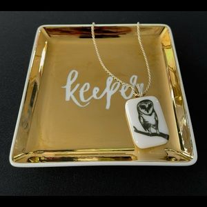 White Fused Glass Pendant with Owl Image